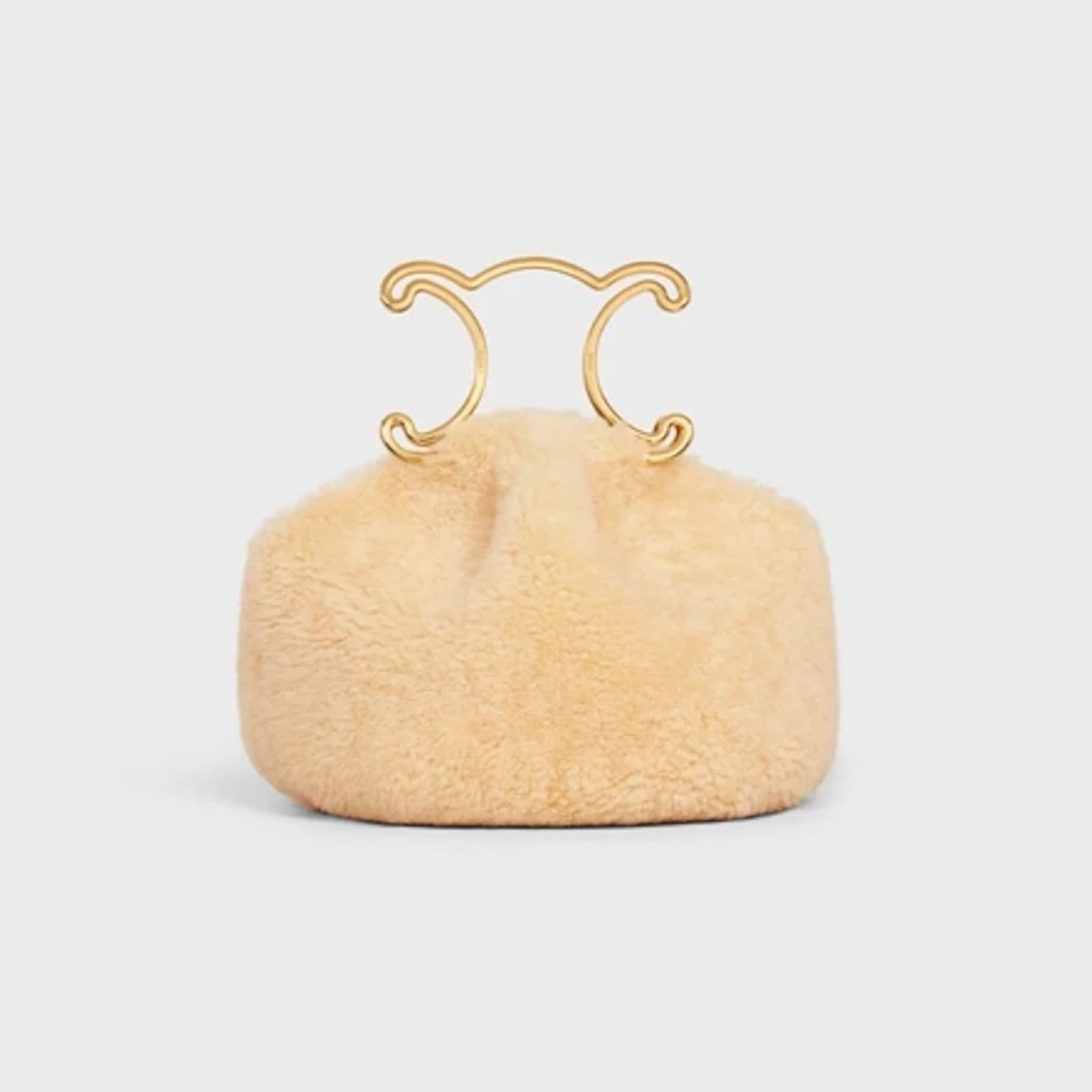 Celine Shearling Triomphe Framed Purse